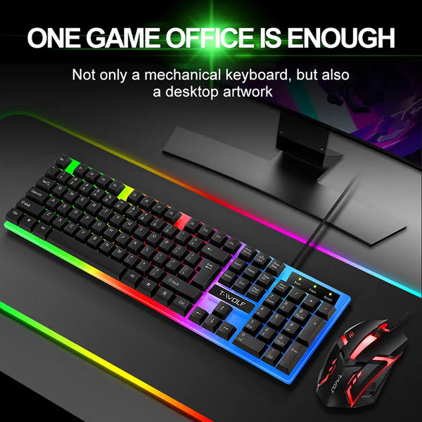 Clavier Souris gaming keyboard and mouse 104keys LED backlit 3D wired mouse and combos