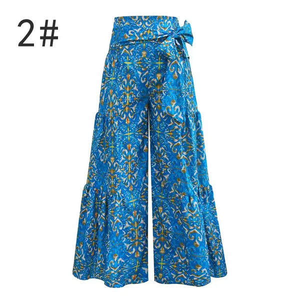 Women'S Wide-Legged Pants With Waist Tied Floor To Floor Beach With Retro Pattern Comfort Pajamas