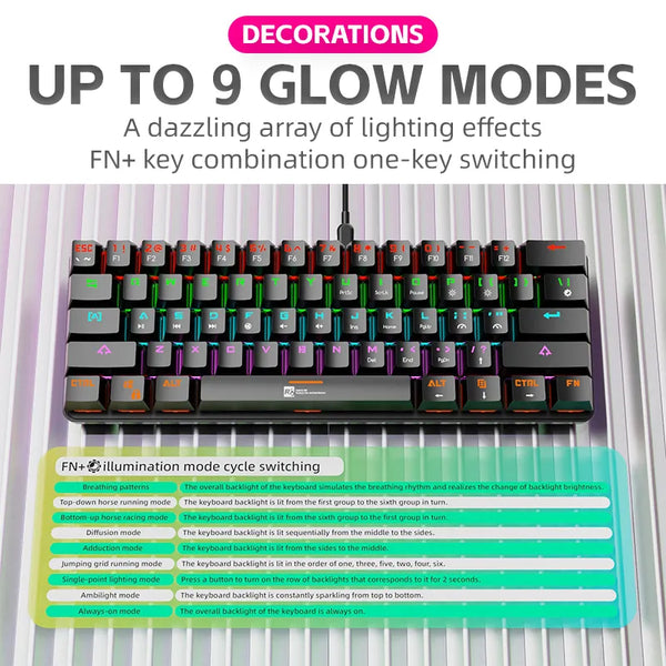 Custom 61 Keys Wired Mechanical Keyboard With Type-c Interface USB RGB Computer Mechanical Switch Backlit Gaming