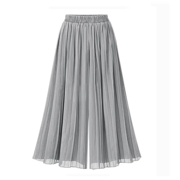 Women Chiffon Pleated Wide Leg Plus Size Pants Elastic Waist Loose Trousers Short Lining Summer Spring Casual Long Ninth