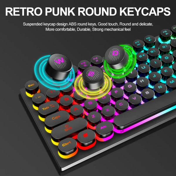 2024 new gadget T-WOLF TF270 wired punk style round keycap colorful backlit gaming and mouse