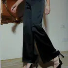 D&M new women Casual Pants High Waist Button Detail Satin wide leg custom logo Woman top set