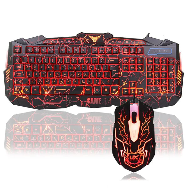 J Tri-Color Wired Keyboard Mouse Combo V100 Gaming Crack 104 Keys With Gaming Mouse Sets