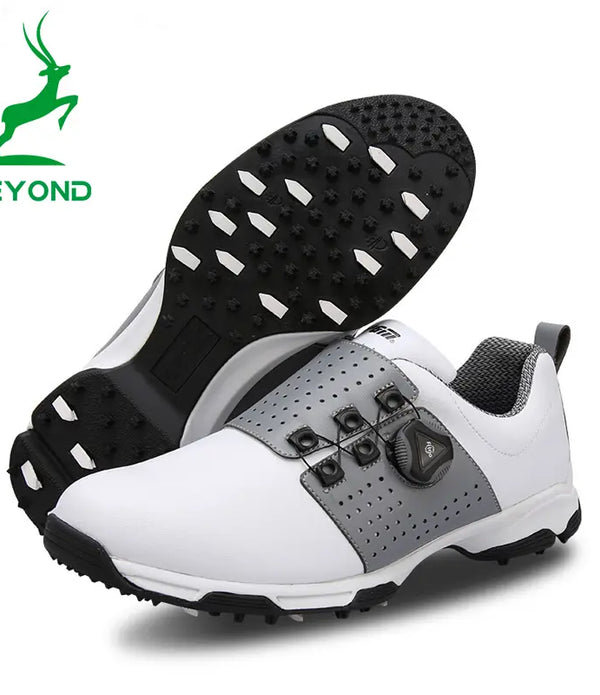 Golf Men Shoes Super Leather Sport Shoes Waterproof Lightweight Knob Buckle Shoelace Sneakers Anti Skid Non-Slip Trainers