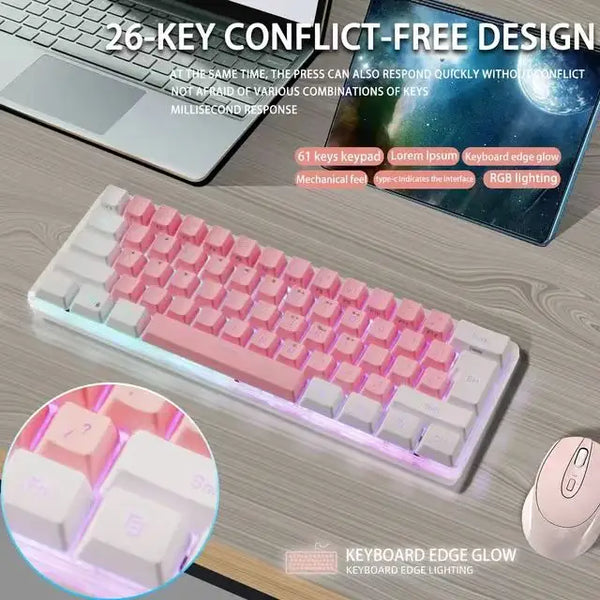 mini keyboard wired 61 keys RGB 60 percent keyboard gaming