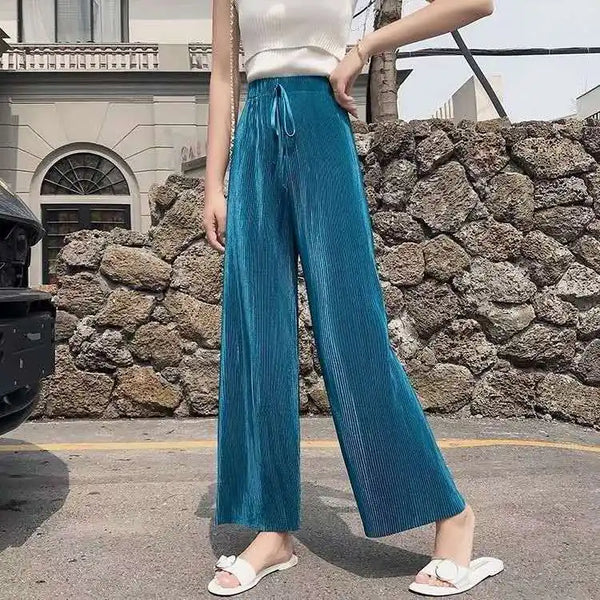 Wide Leg Pants Women's Trousers High Waist Drape Spring and Autumn Loose Casual Chiffon Trousers Ice Silk Nine-point