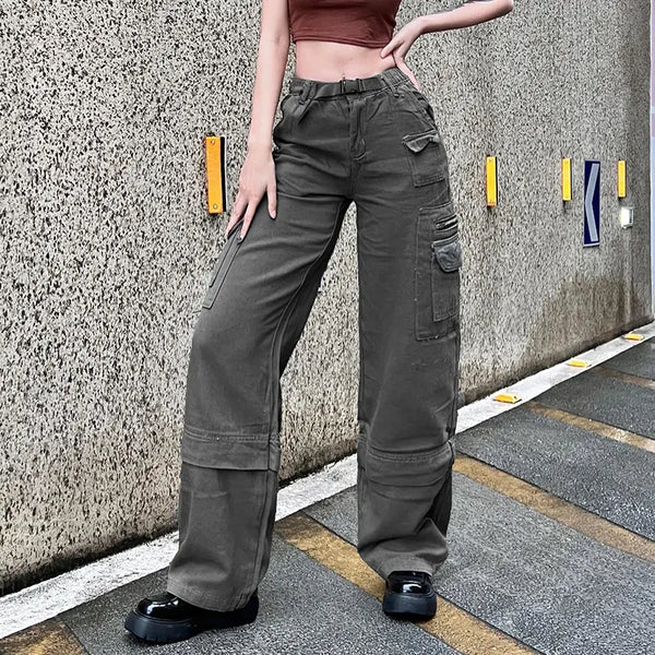 XINBO Y2k Boyfriend Pockets High Waist Cargo Trousers Streetwear Wholesale Vendor Custom Bale Wideleg Baggy For Women