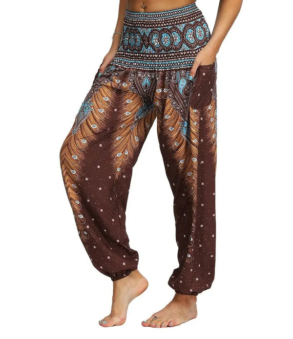 2022 New Style Fashion Floral Print Pants Bohemian Style Sport Yoga Causal Women Wide Leg Loose Women