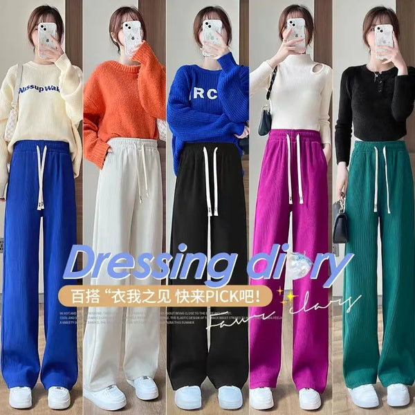 Multi-color pants Spring fall original high quality Chenille high waisted slimming wide leg straight women's