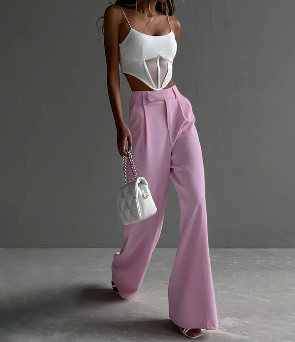 Custom Hight Quality Baggy Sagging Sensation Wide Leg Casual Loose Women Pink Suit