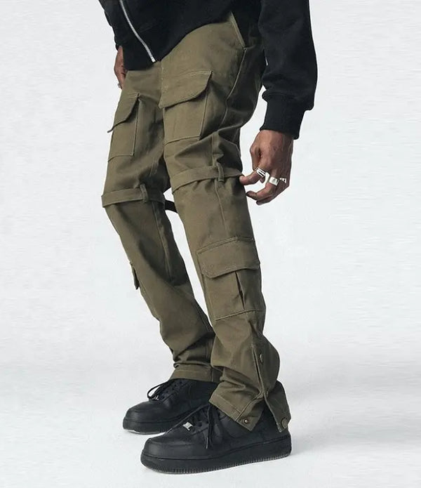 Wholesale OEM cargo pants streetwear twill cotton pants khaki track cargo with custom button detailing for men