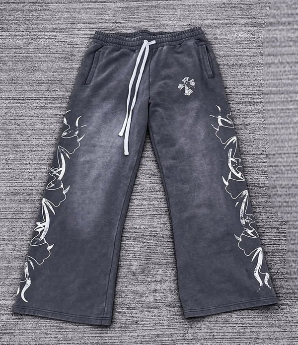 Xuanyang Garment Custom Acid Wash Sun Faded Printed Sweatpants Heavyweight Embroidery Straight Wide Leg Oversized Sweat