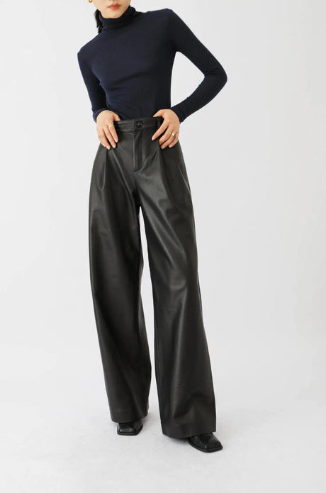 Fashion 100%Sheepskin Leather High Quality Women Loose Long Wide-leg Trousers Oversized