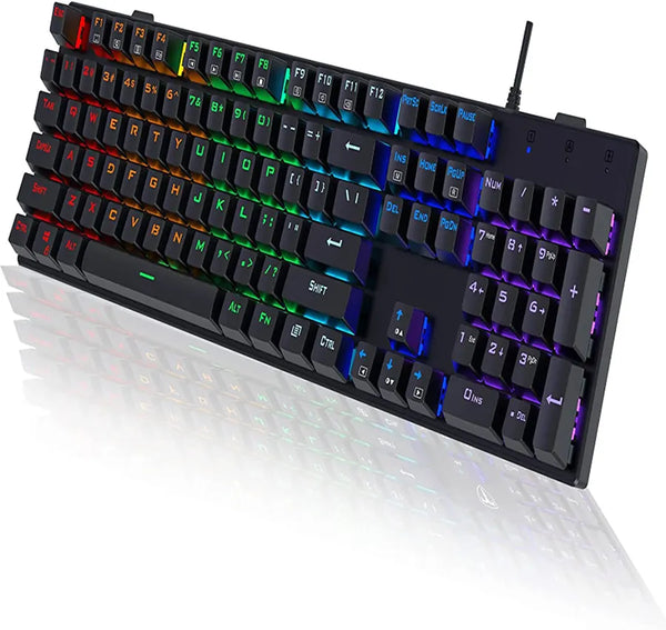 Comfortable and quiet keys with RGB 104-key ultra-thin LED backlit USB wired blue switch mechanical gaming