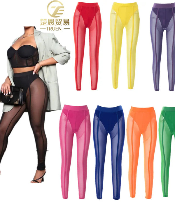 2023 new arrivals women's pants & trousers sexy high waist sheer see through mesh scrunch butt womens leggings with panties