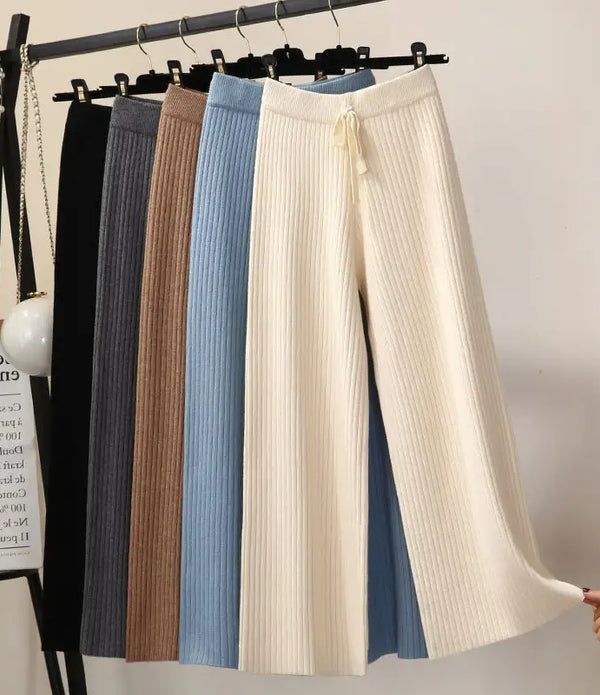 2024 autumn winter new arrival fashion women high waist loose leg stripe knit