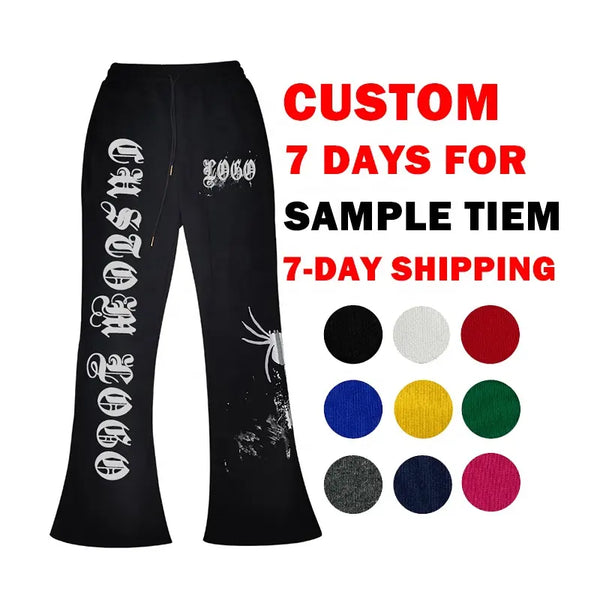 New Custom Logo Embroidery Flare Sweatpants High Quality 100% Cotton Track Sweat Vintage Acid Wash Flare Sweatpants Men