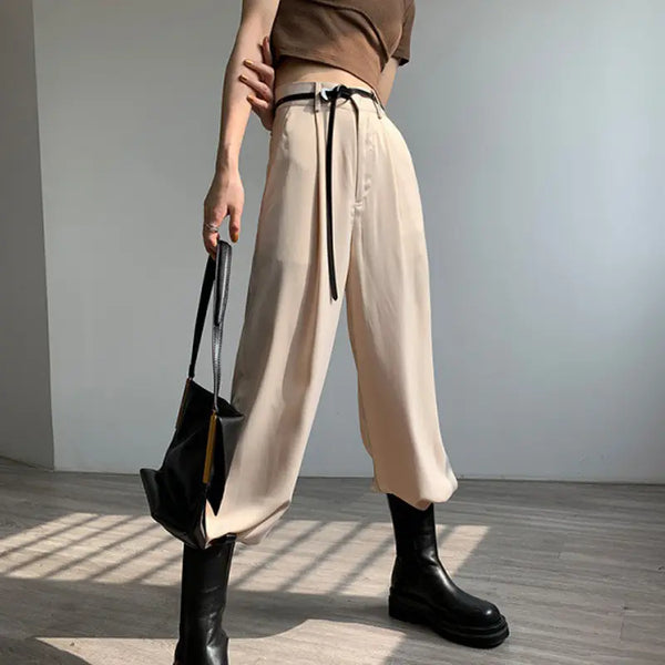 Summer Satin High Waist Wide Leg Pants for women Loose Silk Elegant Fashion OL Long Trousers