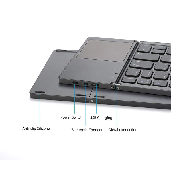 Tri-Fold Touchpad Mini Keyboard with touchpad Three System Compatible Wireless Folding