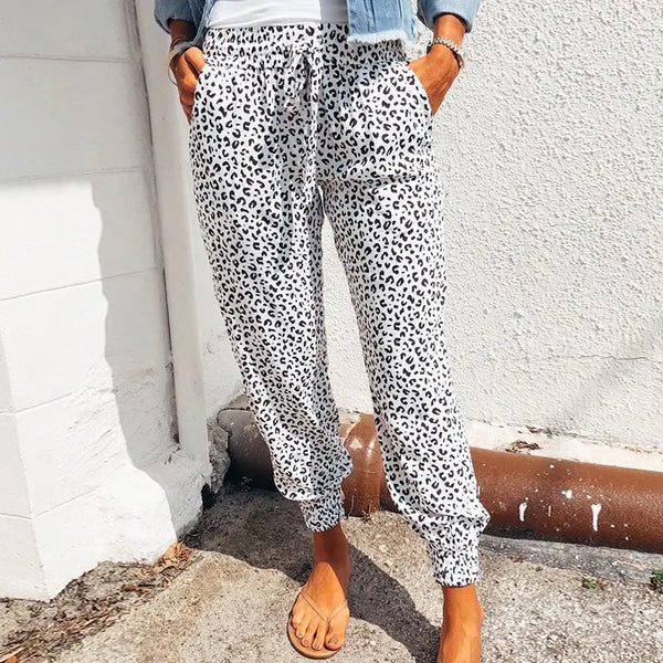 Dear-Lover Casual loose Leopard Elastic Waist Sweatpants Ladies jogger long womens trousers with Pockets