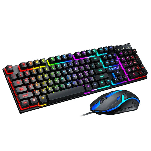 RGB Gaming Keyboard Ergonomic Gamers Set Light Mechanical TF200 Mechanical Gaming Mouse Set