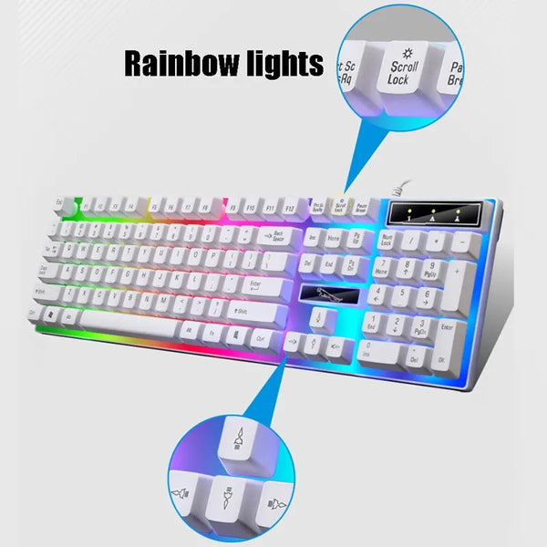 CJ712 Wired Mouse and Keyboard Set LED Lights Gaming and Mouse Combos for Computer Laptop Mouse Combos