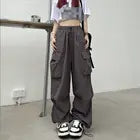 Fengway 2024 Trendy Vintage Wide Leg Pants Women Loose Ankle Trousers Streetwear Drawstring Cargo With Pocket