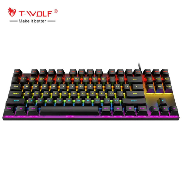 OEM T-WOLF T18 usb wired gaming backlit mechanical RGB 87Keys TKL for desktop computer gamer teclado gamer