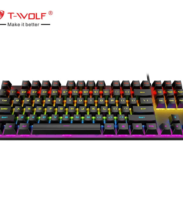 OEM T-WOLF T18 usb wired gaming backlit mechanical RGB 87Keys TKL for desktop computer gamer teclado gamer