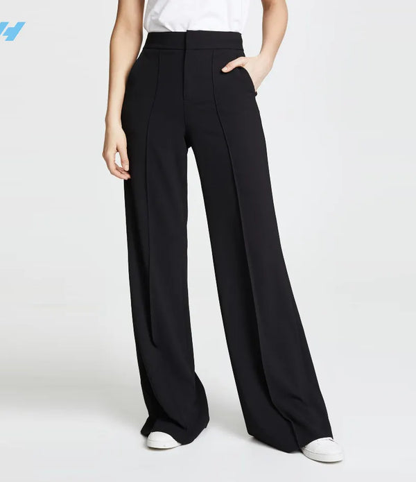 Custom Fashion Ladies Trousers Straight Long High Waist Black Suit Wide Leg For Women