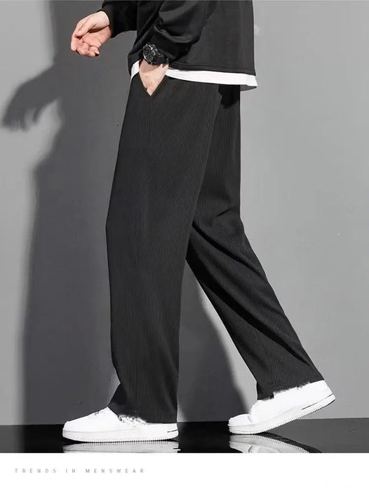 Summer thin ice silk cool feeling loose pants men casual trend straight floor-length