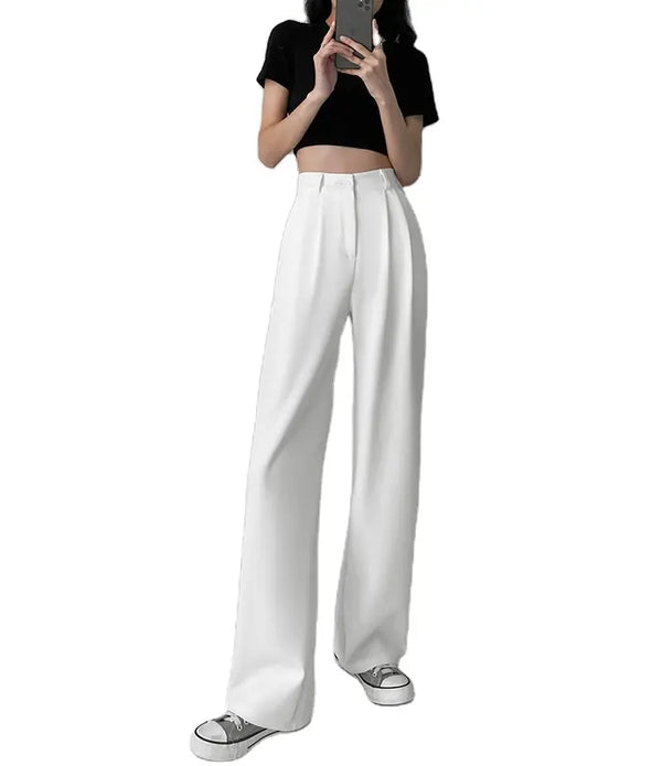 Fashion Casual Solid Color Wide Leg Pants High Waist Drawstring Women