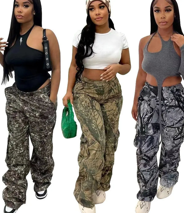 2024 New Fashion Women'S Camouflage Pants High Waist Straight Cargo Mujer Women Streetwear Baggy Women'S