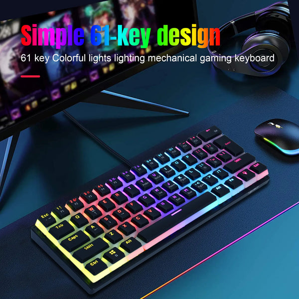 custom black mechanical keyboard 60% pudding keycap clavier tastiera gaming 61 keys USB wired backlit mechanical gaming