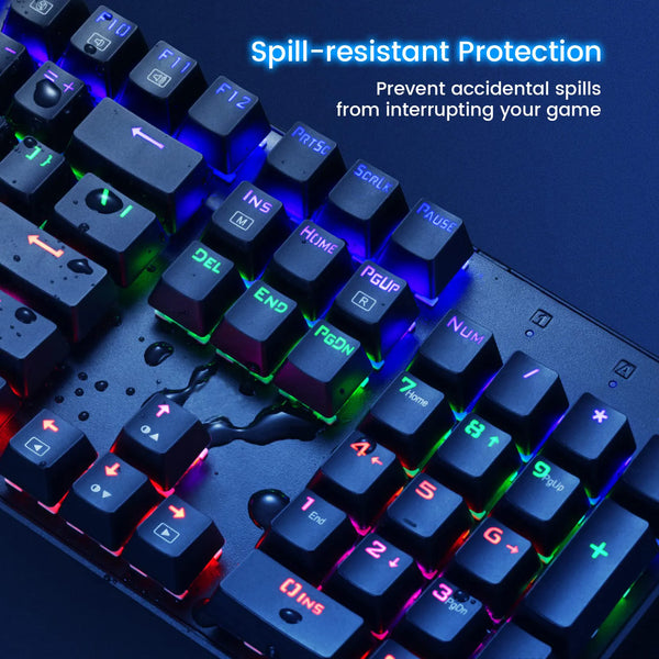 Comfortable and quiet keys with RGB 104-key ultra-thin LED backlit USB wired blue switch mechanical gaming