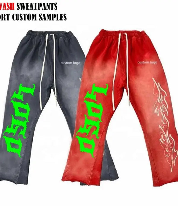 New Custom Logo Embroidery Flare Sweatpants High Quality 100% Cotton Track Sweat Vintage Acid Wash Flare Sweatpants Men