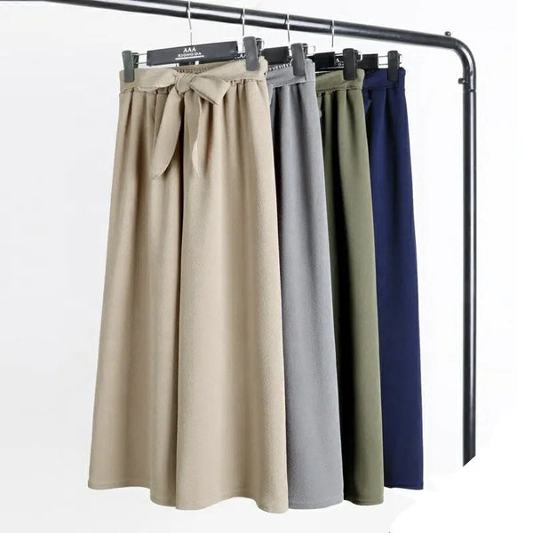 Y308038 Loose Wide Leg Pants Elastic Waist Tie Bow Slacks Wide Leg calf-length