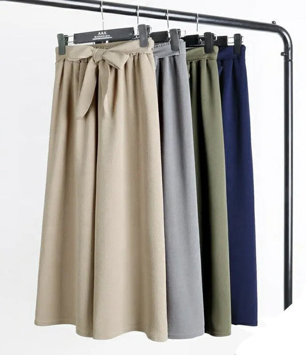 Y308038 Loose Wide Leg Pants Elastic Waist Tie Bow Slacks Wide Leg calf-length