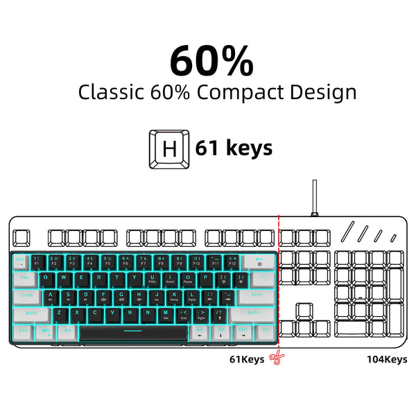 OEM Ultra Compact Mini RGB Single Backlit Mechanical 60% Wired Gaming Waterproof Small Compact 61 Key