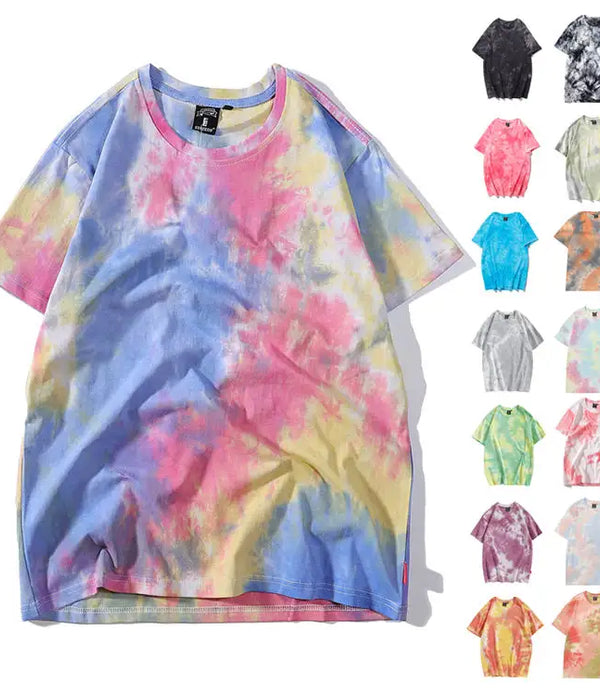 2023 ALLFLY factory Wholesale High Quality Tie Dye Short Sleeves Oversized Pima Cotton Black T- loose fit dazzling T-