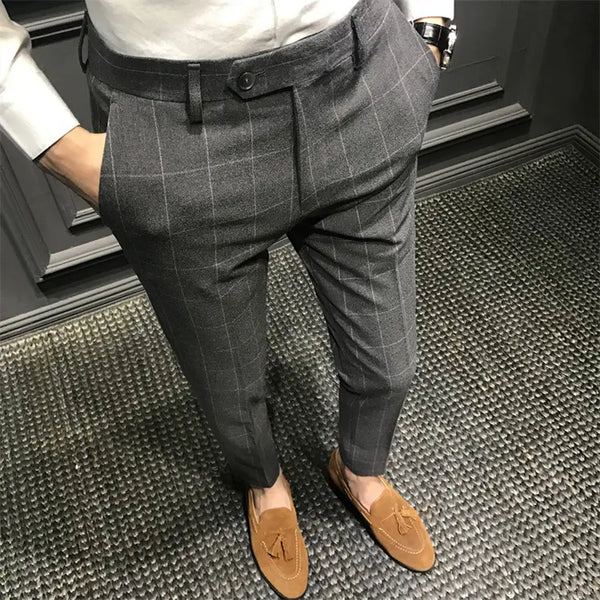 Soild Suit Check Pants Slim Fitness British Plaid Pants Dress Trousers Men's Casual Business