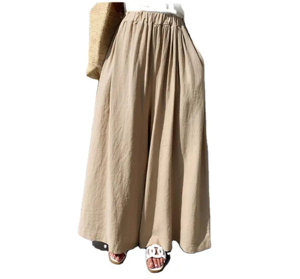 Wholesale casual cotton linen wide leg pants fat large size straight ladies Custom Long Skirts Loose For Womens