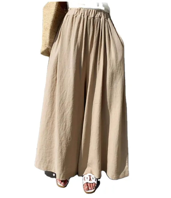 Wholesale casual cotton linen wide leg pants fat large size straight ladies Custom Long Skirts Loose For Womens