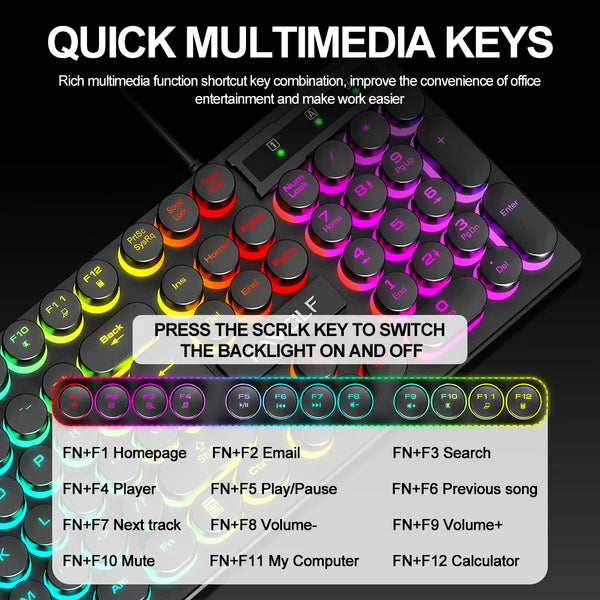 2024 new gadget T-WOLF TF270 wired punk style round keycap colorful backlit gaming and mouse