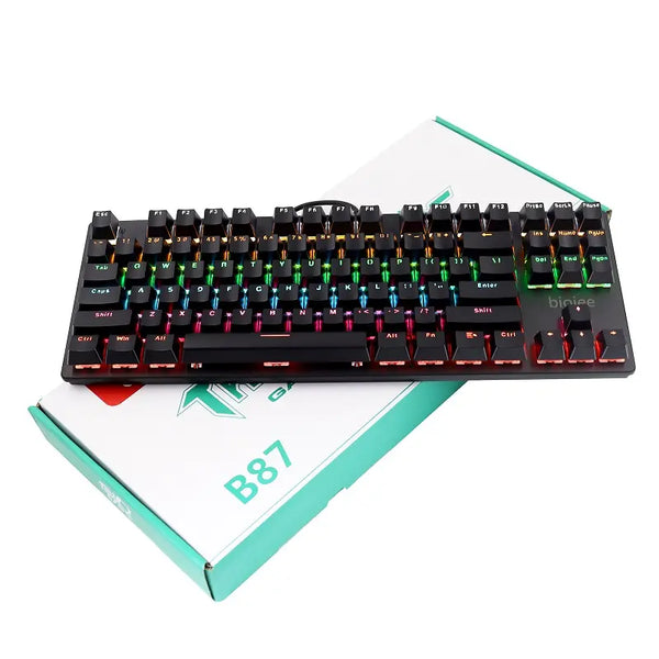 BIOJEE white and blue mechanical keyboard 87 key Led backlight wired mechanical for PC laptop