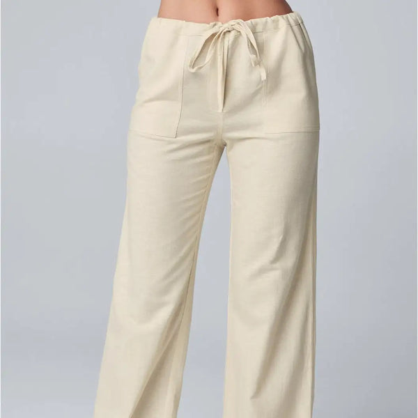 Wholesale Casual Soft Ladies Wide Leg Linen Pants Women With Drawstrings