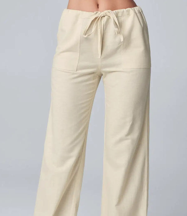 Wholesale Casual Soft Ladies Wide Leg Linen Pants Women With Drawstrings