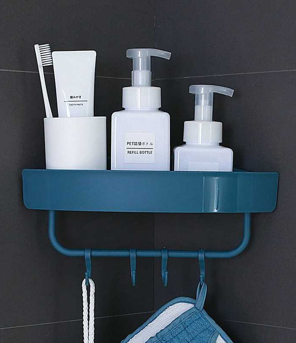 Multipurpose Plastic Shelf Wall Storage Rack Box Towel Holder with 4 Hooks