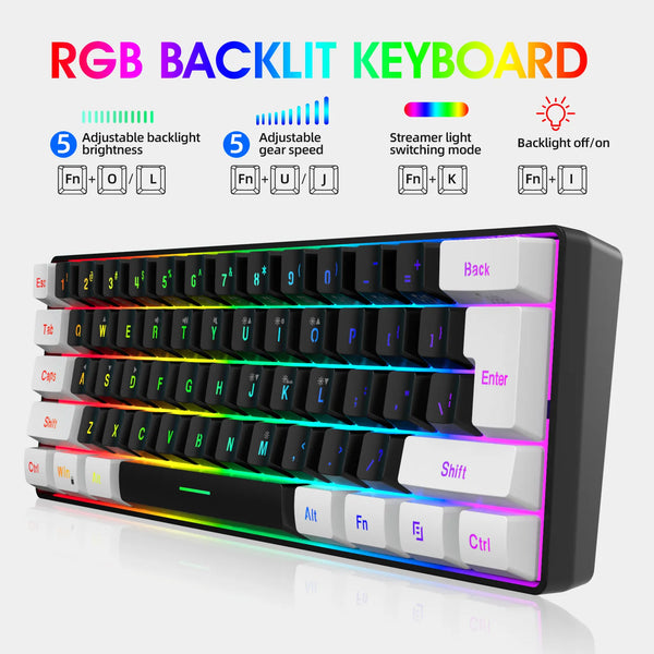 Hot selling portable 61 key gaming keyboard 60% Gamer RGB backlit wired mechanical feel customization