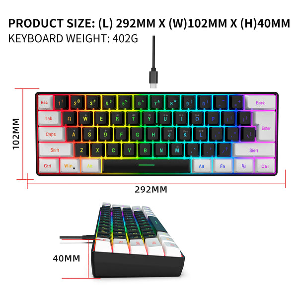 Hot selling portable 61 key gaming keyboard 60% Gamer RGB backlit wired mechanical feel customization